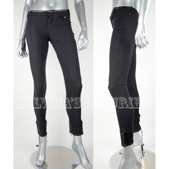 GUCCI RIDING PANTS SKINNY LEATHER TRIM BLACK COTTON BUTTONED HEMLINE IT 38 US 2 - Picture 5 of 11